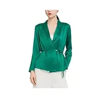 xnasu 100% soie blouses pour femmes, châle col manches longues soie chemises, femmes casual taille dentelle up chemises élégantes,dark green,s