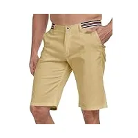 husmeu short homme en coton casual short décontracté à la mode short bermuda respirant avec poche pantalon slim fit kaki 44