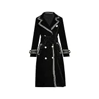 fnfmrfmr manteau long en velours uni à manches longues à double boutonnage à lacets pour femme, noir , l