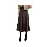 jupe longue en cuir pour femmes, automne, peau de mouton, taille haute, grand parapluie pivotant