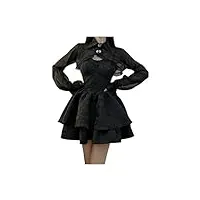 robe lolita noire sexy pour femmes, mini robe gothique vintage, costumes de cosplay d'halloween harajuku, robe de fée à manches longues