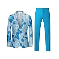 zmin ensemble de 2 pièces décontracté à double boutonnage pour homme - veste de costume d'affaires - blazers - manteau et pantalon, bleu ciel, xxl