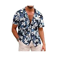 coofandy chemise hawaïenne à manches courtes pour homme - sans repassage - coupe droite - pour l'été et la plage, a-noir, xl