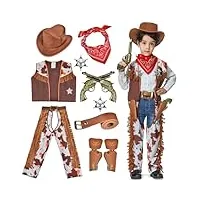wellchy deguisement cowboy enfant, 11 pièces costume cowboy enfant, western cowboy enfants avec chapeau gilet foulard cowboy ceinture insignes pour carnaval, fête costumée, jeu de rôle (b, l)