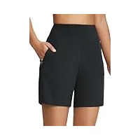 baleaf short de sport long de 17,8 cm pour femme - taille haute - séchage rapide - poches zippées - upf 50+, noir, taille l
