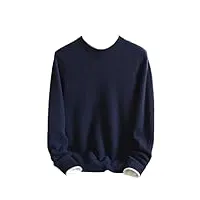 pull à col rond 100 % cachemire pour homme - pull jacquard épais en tricot solide, noir foncé, l
