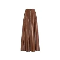 jupe plissée unie en cuir synthétique pour femme - taille haute - jupe mi-longue 2023, marron clair, 36