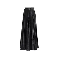 jupe plissée unie en cuir synthétique pour femme - taille haute - jupe mi-longue 2023, long noir., 40