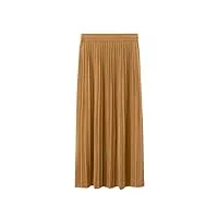 jupe plissée simple et solide pour femme, taille élastique, longueur cheville, jupe trapèze, marron, 36