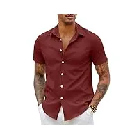 coofandy chemise à manches courtes pour homme, coupe ajustée, chemise décontractée sans repassage, chemise d'été boutonnée, rouge vin, m