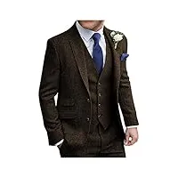 tiavllya costume en tweed pour homme - 3 pièces - coupe ajustée - pour mariage - style vintage - blazer, café, 60-