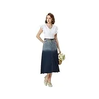 jupe élégante pour femme avec fente, jupe trapèze vintage, jupe en jean trapèze décontractée, jupe dégradé taille haute, bleu marine et blanc xl