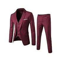ensemble de 3 blazers pour homme - costume formel à un bouton - gilet à revers et pantalon, costume 3 pièces bordeaux, l