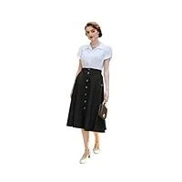 jupe plissée élégante pour femme, jupe unie classique avec fente, jupe mi-longue, taille haute, robe de soirée élégante, noir xxl bp0945s24-01