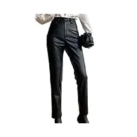 wvapzxx pantalon droit en cuir véritable pour femme - automne et hiver - taille haute - en peau de mouton - pantalon décontracté et fin, noir , l