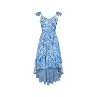 grace karin robe d'été décontractée pour femme - bretelles spaghetti - robe florale - longueur genou - robe de plage en mousseline de soie, feuilles bleues, m