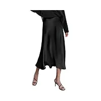 zeagoo femme jupe en satin Élégant taille haute élastique midi jupe en soie avec fermeture éclair s-xxl