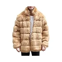 générique faux manteau d'hiver pour hommes, col rabattu, vestes longues, pardessus chaud manteau homme long fourrure (khaki, l)