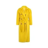manteau d'hiver long jaune chaud en fausse fourrure trench coat pour femmes avec écharpes à double boutonnage manteau moelleux, jaune, xl