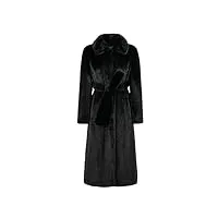 manteau long élégant noir épais chaud doux en fausse fourrure pour femme écharpe col rabattu manteau d'hiver, noir , l
