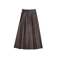 fnfmrfmr jupe trapèze en similicuir pour femme - taille haute - chic - jupe longue évasée avec poches, marron, taille unique