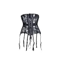 tonzn corset pour femme en os d'acier sexy mince en dentelle noire avec jarretelles et collants (couleur : noir, taille : 5xl) (svart l)