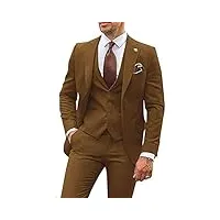 costume 3 pièces pour homme - coupe ajustée - blazers d'affaires à revers - veste à double boutonnage, marron, large