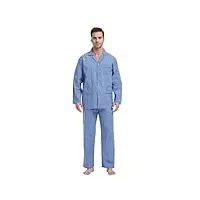 global ensembles de pyjama homme long vetements de nuit 100% coton pantalon manche longue boutonné pjs,bleu/noir, carré 2,xl