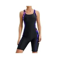veranohub maillot de bain une pièce pour femme longueur genou athletic racerback maillots de bain coupe conservatrice(violet frisé,eu40)