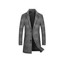 dbfbdtu trench en laine pour homme - manteau en laine à carreaux, gris, xl