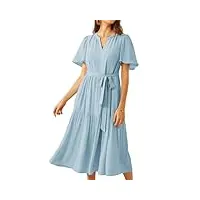 grace karin 2024 robe d'été décontractée avec col en v et manches courtes pour femme coupe trapèze couleur unie, bleu clair, xl