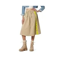 the drop jupe midi pour femme, avec boutons-pression latéraux contrastants, travertin/jaune soufre, 4xl grande taille