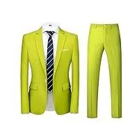 costume slim 2 pièces pour homme - couleur unie - veste boutonnée à revers cranté et pantalon droit mi-haut - costume de dîner de mariage, vert, xl
