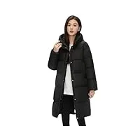 manteau à capuche épais solide pour femme veste longue en duvet veste décontractée manteau rembourré d'extérieur, noir , m