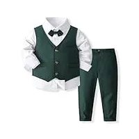 volunboy ensemble costume bébé garçon gentilhomme, costumes mariage gilet chemise pantalon avec noeud papillon(vert foncé,3-4 ans,taille 110)