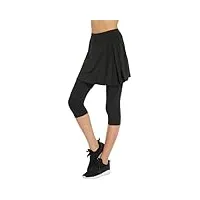 westkun legging jupe femme skapri jupe plissée sport jupe de tennis avec de poche golf course à pied 3/4 legging 2 en 1 jupe pantalon noir-plissée l