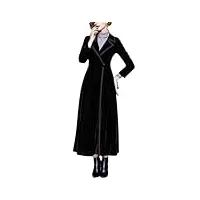 haitpant manteau long en velours pour femme - automne hiver - trench - longueur cheville - coupe-vent - noir - polaire, noir , l
