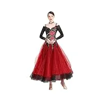 robe trapèze à manches longues pour femme - couleur contrastée - robe de bal de valse, rouge, xxxl