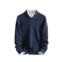 pull châle d'hiver pour homme 100 % cachemire épais décontracté décontracté pull tricoté solide, bleu foncé ab, s