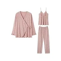 magill homewear pyjamas printemps et automne modal pour femmes bretelles florales japonaises à manches longues costume trois pièces (couleur: a, taille: l code) (am)