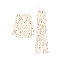 magill pyjama en coton les bretelles florales à la fraise à manches longues pour femmes peuvent être portées à l'extérieur du costume trois pièces (couleur: a, taille: code xl) (co