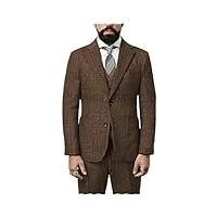 tiavllya costume 3 pièces en tweed herringbone - vintage - en laine - style années 1920 - pour homme - coupe ajustée - pour mariage, smoking, marron, 58