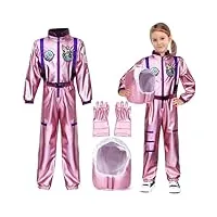 g.c déguisement astronaute pour enfant fille combinaison astronaute avec casque et gants costume astronaute espace déguisement carnaval halloween cosplay fête jeu de rôle (m, 10-12 ans)