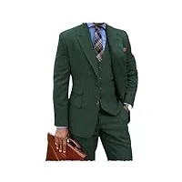 tiavllya ensemble 3 pièces en tweed pour homme - style vintage - costume d'affaires - mélange de laine - blazer - pantalon, vert kaki, 56