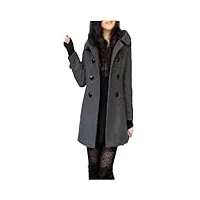 tdvcpmkk manteau à capuche en laine mélangée à double boutonnage pour femme, gris, xl