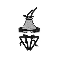 vêtements de nuit dentelle lingerie muslin sous-vêtements underwire tops + briefs femmes corset racy strings grandes tailles (black, m)