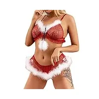 ensemble de lingerie de noël sexy pour femme avec porte-jarretelles body en dentelle teddy lingerie fleurie (red, l)