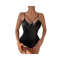 topjiao mesdames noir maille cuir épissage sexy creux cuir body érotique lingerie lingerie transparente (black, xl)