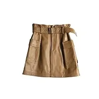 mini jupe en cuir de mouton pour femmes, sexy, mode sud, taille haute, rétro, ligne a, avec poche de ceinture, printemps