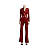 femmes col châle slim deux pièces casual Élégant double boutonnage chic mode costumes, rouge, s